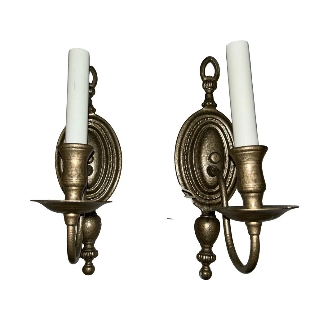 Vtg Mid Century Lot 2 MCM Matching Brass Wall Scones Light Fixtures Electric